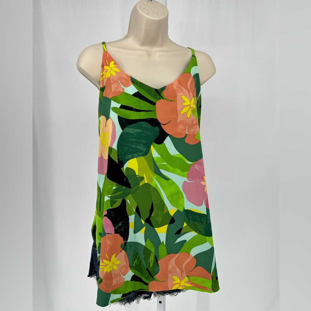 ELAINE ROSE - Lined Tank Blouse - Tropical Floral Print - Large